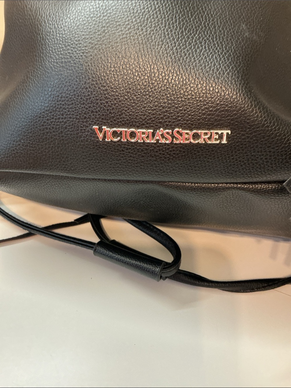 VICTORIA’S SECRET Black boho faux leather Fringe Drawstring Backpack bag - Picture 7 of 9
